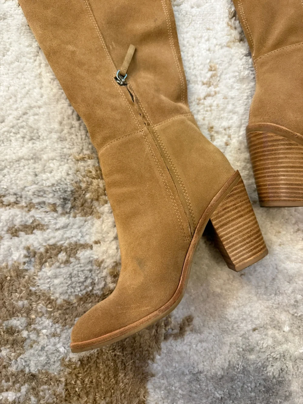 Women's Tall Suede Block Heel Boots in Camel / Tan